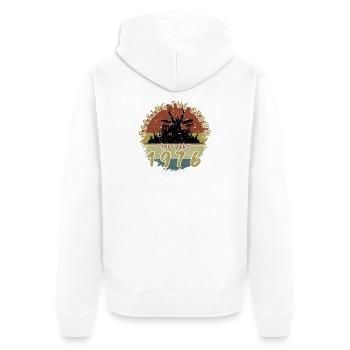 50e anniversaire Faire vibrer la foule DRM 04/1976 - Veste à capuche bio Premium Unisexe - blanc - Dos - Thijin (182cm)