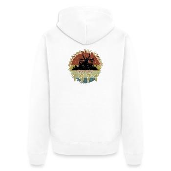 55e anniversaire Faire vibrer la foule DRM 04/1971 - Veste à capuche bio Premium Unisexe - blanc - Dos - Thijin (182cm)