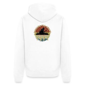55. Geburtstag Rocking the crowd GIT 04/1971 - Unisex Premium Bio Zip Hoodie - Weiß - Hinten - Thijin (182cm)