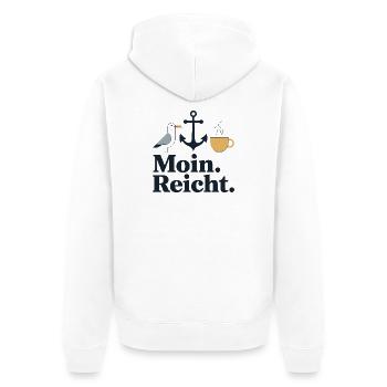  Moin. Reicht. Anker Möwe Kaffee Nordsee Ostsee - Unisex Premium Bio Zip Hoodie - Weiß - Hinten - Thijin (182cm)