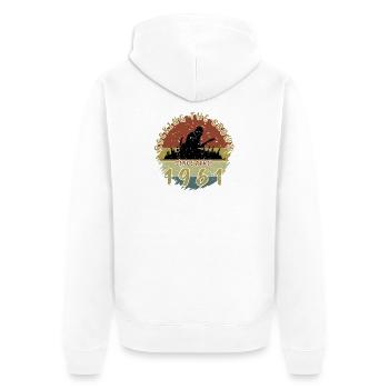 65e anniversaire Faire vibrer la foule GIT 04/1961 - Veste à capuche bio Premium Unisexe - blanc - Dos - Thijin (182cm)