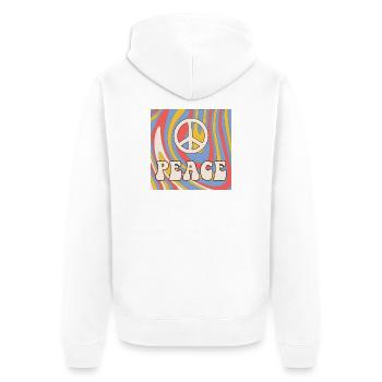 Retro Hippie Peace Design – 70s Vibes & Freedom  - Unisex Premium Bio Zip Hoodie - Weiß - Hinten - Thijin (182cm)