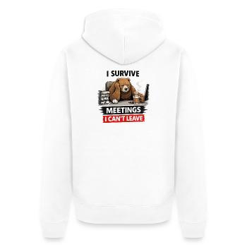 Überleben Sie Meetings Bear Desk Kaffee - Unisex Premium Bio Zip Hoodie - Weiß - Hinten - Thijin (182cm)