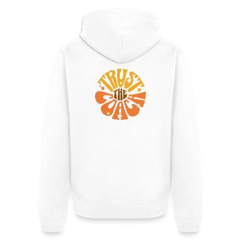 Tennis Trainer Shirt, Trust the Coach hoodie, Cap - Unisex Premium Organic Zip Hoodie - white - Back - Thijin (182cm)