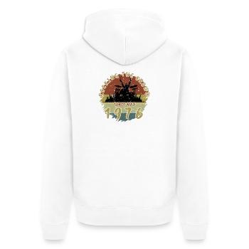 50e anniversaire Faire vibrer la foule DRM 05/1976 - Veste à capuche bio Premium Unisexe - blanc - Dos - Thijin (182cm)