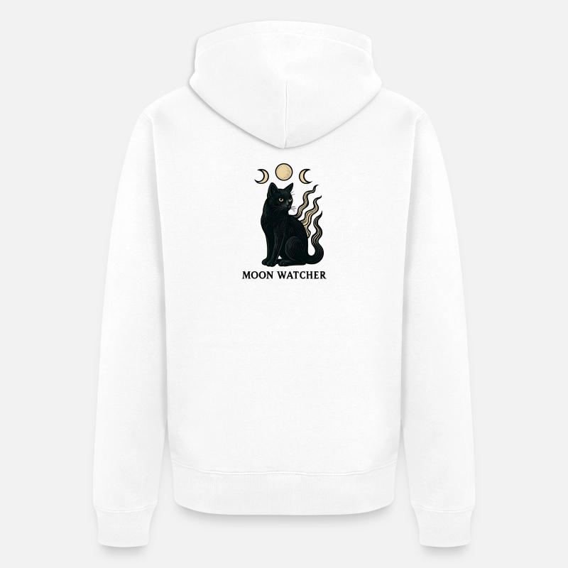 Chat Gardien de la Lune - Veste à capuche bio Premium Unisexe - blanc