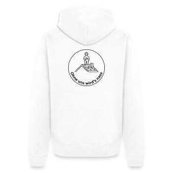 Dachdecker Ohne uns wird’s nass - Unisex Premium Bio Zip Hoodie - Weiß - Hinten - Thijin (182cm)