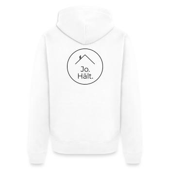 Dachdecker Jo Hält Spruch Badge - Unisex Premium Bio Zip Hoodie - Weiß - Hinten - Thijin (182cm)