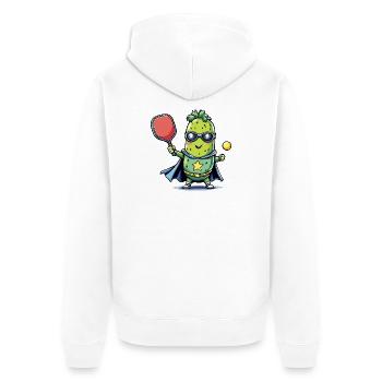 Pickleball Superheld Helden Gurke  - Unisex Premium Bio Zip Hoodie - Weiß - Hinten - Thijin (182cm)