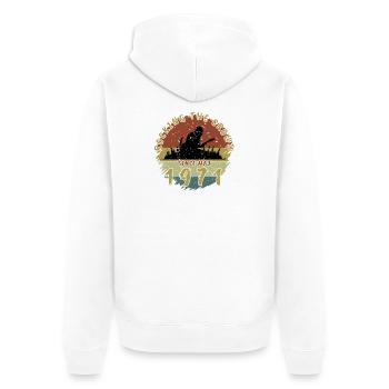 55e anniversaire Faire vibrer la foule GIT 05/1971 - Veste à capuche bio Premium Unisexe - blanc - Dos - Thijin (182cm)