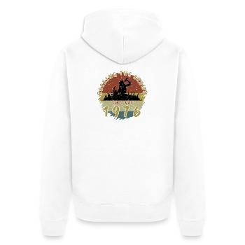 50e anniversaire Faire vibrer la foule SNG 05/1976 - Veste à capuche bio Premium Unisexe - blanc - Dos - Thijin (182cm)