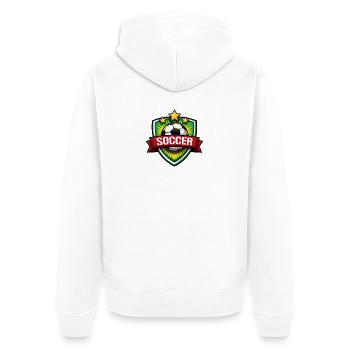 Fußball Shield mit Banner - Unisex Premium Bio Zip Hoodie - Weiß - Hinten - Thijin (182cm)