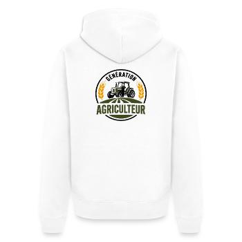 Génération agriculteur logo passion agriculture - Veste à capuche bio Premium Unisexe - blanc - Dos - Thijin (182cm)