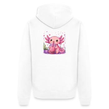 Pink Axolot with Bubble Tea - Unisex Premium Organic Zip Hoodie - white - Back - Thijin (182cm)