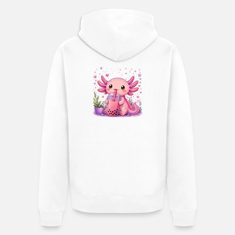 Axolot rose avec bubble tea - Veste à capuche bio Premium Unisexe - blanc