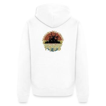 70e anniversaire Faire vibrer la foule DRM 07/1956 - Veste à capuche bio Premium Unisexe - blanc - Dos - Thijin (182cm)