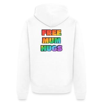 Kostenlose Mama-Umarmungen Regenbogentext LGBT-PRIDE - Unisex Premium Bio Zip Hoodie - Weiß - Hinten - Thijin (182cm)