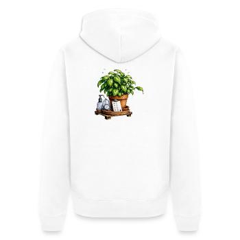 Grüner Gedanke Topfpflanze - Unisex Premium Bio Zip Hoodie - Weiß - Hinten - Thijin (182cm)