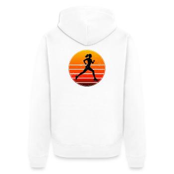 Geschenkidee für eine Running mit Running - Unisex Premium Bio Zip Hoodie - Weiß - Hinten - Thijin (182cm)