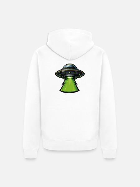 Green UFO Laser Beam - Unisex Premium Organic Zip Hoodie - white