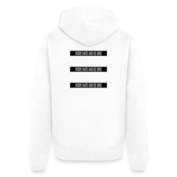 Travailler dur et être gentil Diligence inspirante Logo de la gentillesse - Veste à capuche bio Premium Unisexe - blanc - Dos - Thijin (182cm)