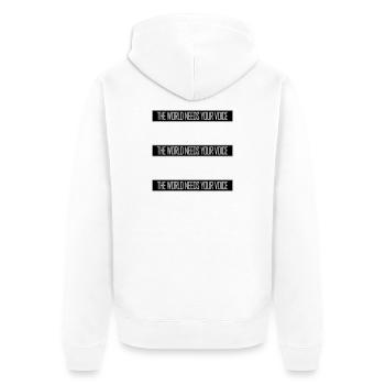 Die Welt Braucht Deine Stimme Inspirierend Zitat - Unisex Premium Bio Zip Hoodie - Weiß - Hinten - Thijin (182cm)