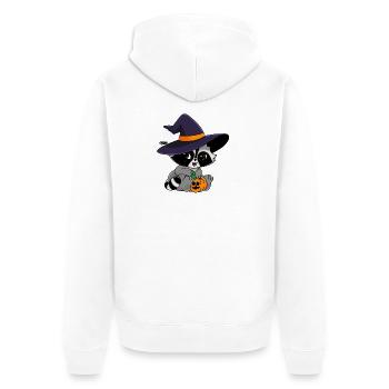 Snuggles der Waschbär im Halloweenkostüm. - Unisex Premium Bio Zip Hoodie - Weiß - Hinten - Thijin (182cm)