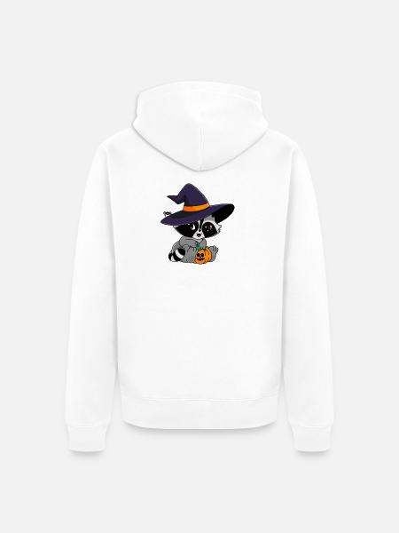 Snuggles der Waschbär im Halloweenkostüm. - Unisex Premium Bio Zip Hoodie - Weiß