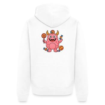 Niedliches rosa Suessigkeiten Monster - Unisex Premium Bio Zip Hoodie - Weiß - Hinten - Thijin (182cm)