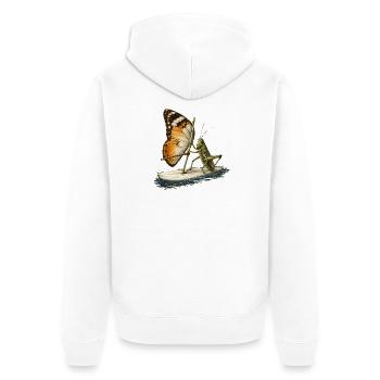 Grashüpfer auf Surfbrett mit Schmetterling Segel - Unisex Premium Bio Zip Hoodie - Weiß - Hinten - Thijin (182cm)