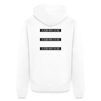 Life Begins Where Fear Ends Motivational Quote Logo - Unisex Premium Organic Zip Hoodie - white - Back - Thijin (182cm)