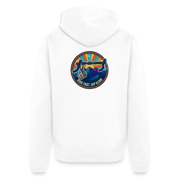 Ride Fast Sip Slow Retro Bike Badge - Unisex Premium Organic Zip Hoodie - white - Back - Thijin (182cm)