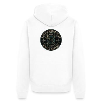 Vintage Motorcycle Repair Shield - Unisex Premium Organic Zip Hoodie - white - Back - Thijin (182cm)