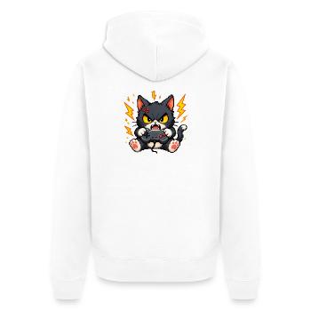 Pixel cat en colère avec manette - Veste à capuche bio Premium Unisexe - blanc - Dos - Thijin (182cm)