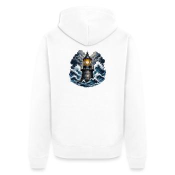 Leuchtturm im Sturm - Unisex Premium Bio Zip Hoodie - Weiß - Hinten - Thijin (182cm)