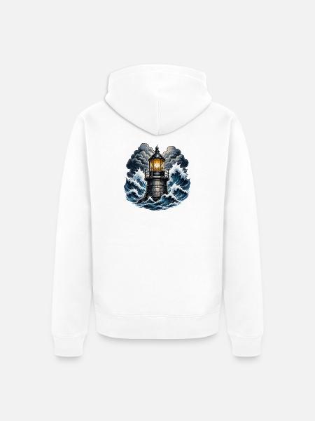 Leuchtturm im Sturm - Unisex Premium Bio Zip Hoodie - Weiß