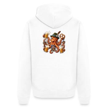 Krake mit Bier Brezel und Lebkuchenherzen - Unisex Premium Bio Zip Hoodie - Weiß - Hinten - Thijin (182cm)