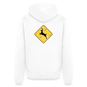 Deer Crossing Sign with Bullet Holes Funny Hunting - Unisex Premium Bio Zip Hoodie - Weiß - Hinten - Thijin (182cm)
