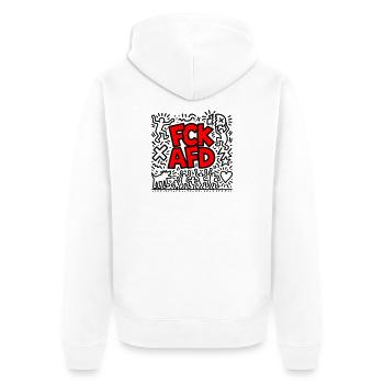 FCK AFD - Unisex Premium Bio Zip Hoodie - Weiß - Hinten - Thijin (182cm)
