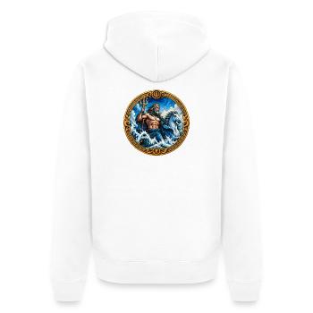 Poseidon auf rauen Wellen - Unisex Premium Bio Zip Hoodie - Weiß - Hinten - Thijin (182cm)