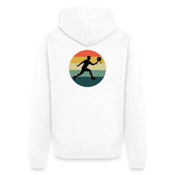 Padel Schuhe Fans und Padel Tasche passen zusammen - Unisex Premium Bio Zip Hoodie - Weiß - Hinten - Thijin (182cm)