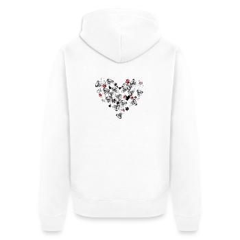Pfotenmuster Mops in Rosa und Rot - Unisex Premium Bio Zip Hoodie - Weiß - Hinten - Thijin (182cm)