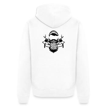 Holzfäller mit Säge und Axt - Unisex Premium Bio Zip Hoodie - Weiß - Hinten - Thijin (182cm)