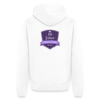 Premium 80 lila - Unisex Premium Bio Zip Hoodie - Weiß - Hinten - Thijin (182cm)