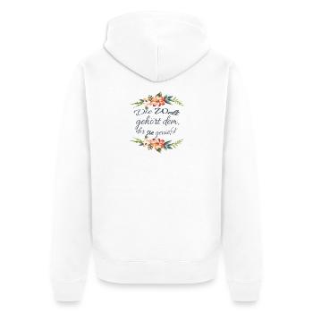 Die Welt gehört dem, der sie genießt - Valentine - Unisex Premium Bio Zip Hoodie - Weiß - Hinten - Thijin (182cm)