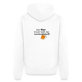 Wer Bier trinkt hilft der Landwirtschaft - Unisex Premium Bio Zip Hoodie - Weiß - Hinten - Thijin (182cm)