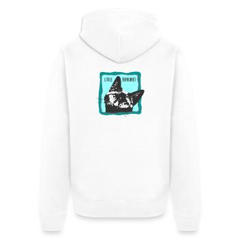 Portrait de chat avec slogans - Veste à capuche bio Premium Unisexe - blanc - Dos - Thijin (182cm)