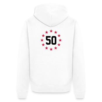 50 ans - Veste à capuche bio Premium Unisexe - blanc - Dos - Thijin (182cm)