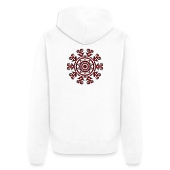 Karmesinrote Neon-Mandala - Unisex Premium Bio Zip Hoodie - Weiß - Hinten - Thijin (182cm)