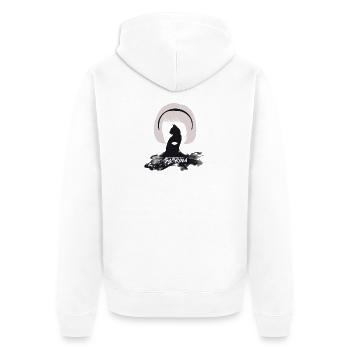 Kühle Abenteuer von Sabrina - Unisex Premium Bio Zip Hoodie - Weiß - Hinten - Thijin (182cm)